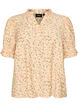 Gebl&uuml;mte Bluse aus Viskose mit kurzen &Auml;rmeln und R&uuml;schenkragen, Gelb, Packshot image number 0