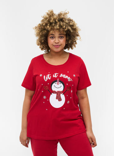 Weihnachts-T-Shirt aus Baumwolle, Tango Red Snowman, Model image number 0