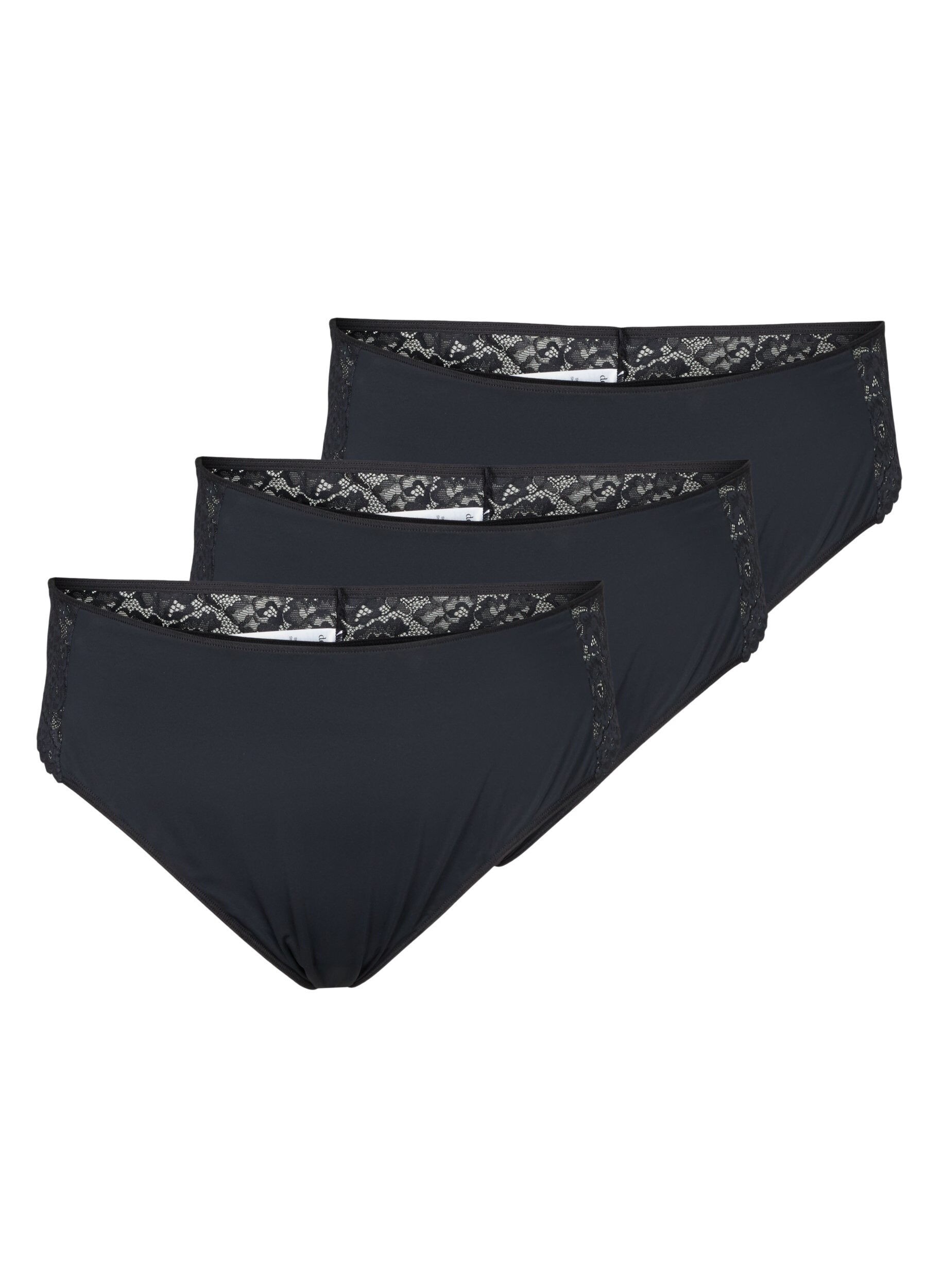Zizzi 3er-Pack G-String mit Spitze, Schwarz, Packshot image number 0