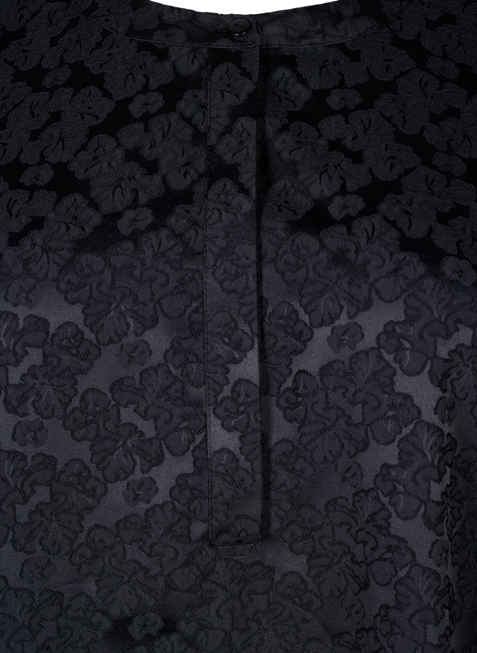 Zizzi Jacquardkleid mit langen &Auml;rmeln und R&uuml;schen, Schwarz, Packshot image number 2