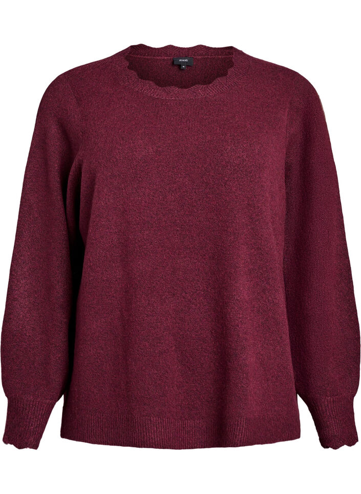 Strickbluse mit Wellenkante, Dunkles Bordeaux, Packshot image number 0