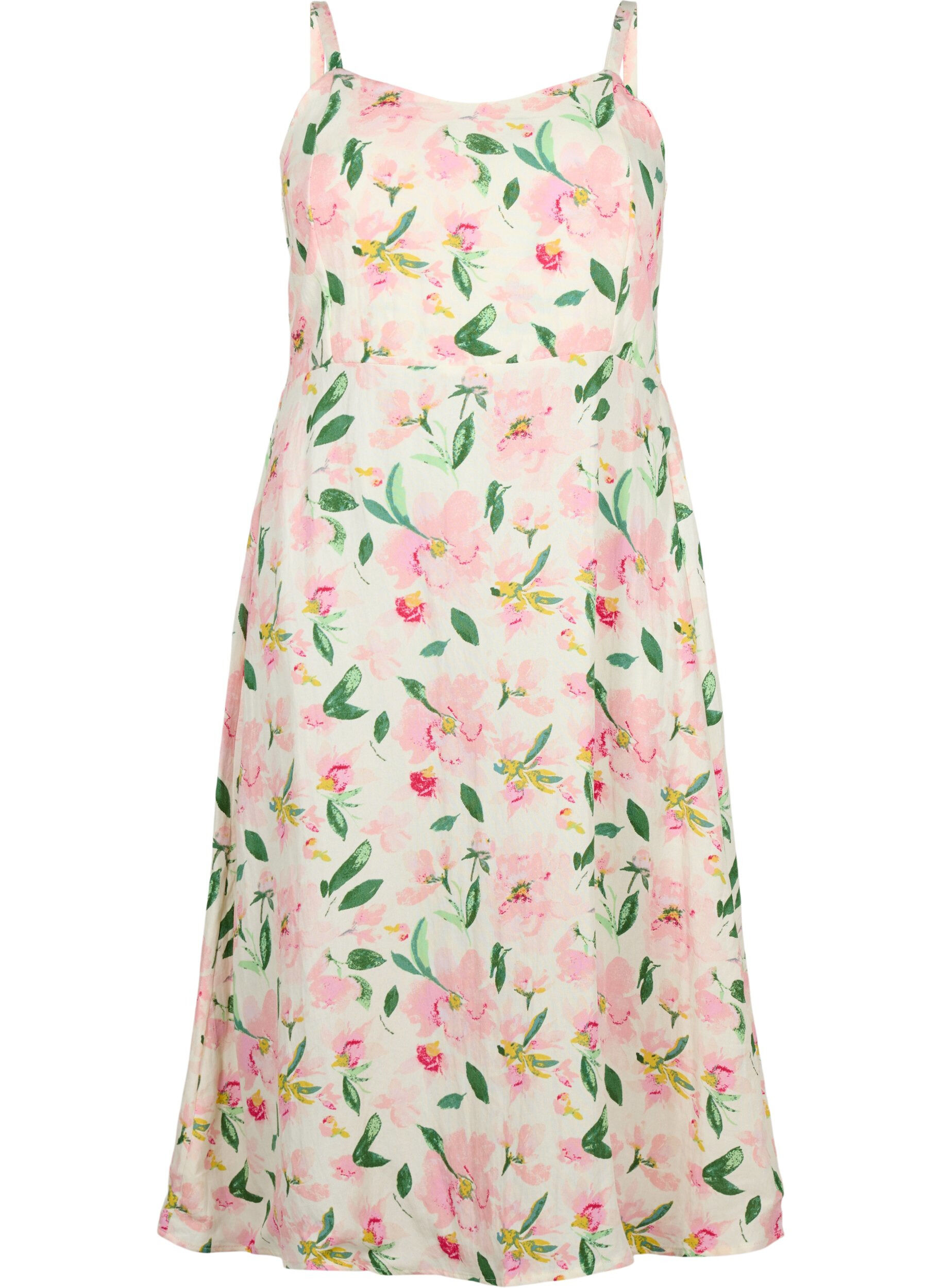 Zizzi Gebl&uuml;mtes Tr&auml;gerkleid aus Viskose mit Smok, Off White Flower, Packshot image number 0