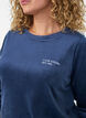 Bluse aus Velours mit aufgesticktem Text, Blau, Model image number 3
