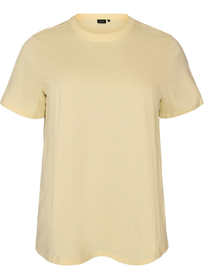 Basic T-Shirt aus Baumwolle mit Rundhalsausschnitt, Gelb, Packshot image number 0