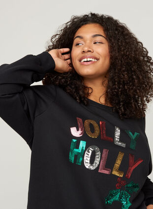 Weihnachtssweatshirt mit Pailletten, Black, Model image number 2