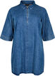 Kurzes Denim-Kleid mit Rei&szlig;verschluss und 3/4-&Auml;rmeln, Blau, Packshot image number 0
