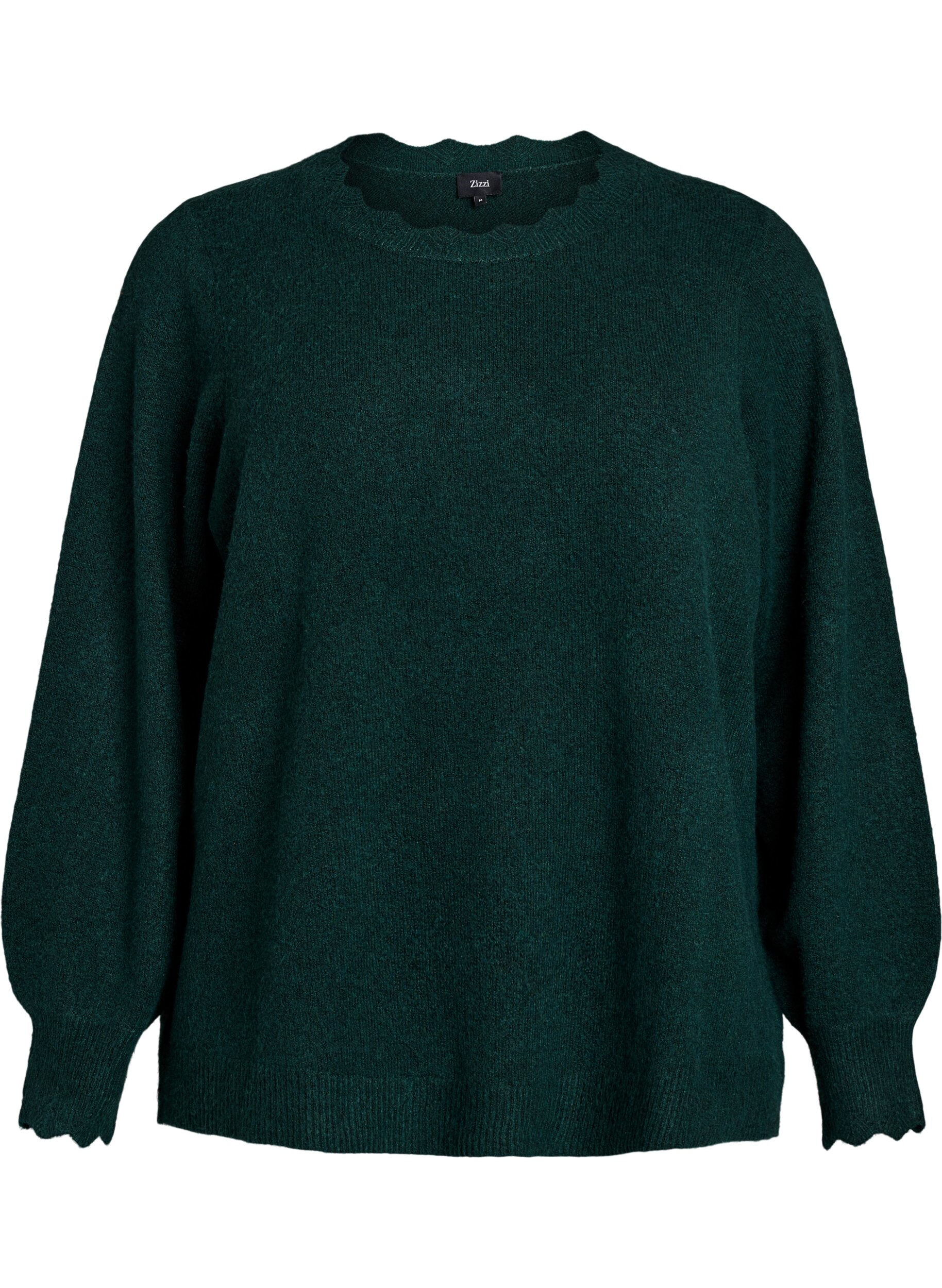 ZizziStrickbluse mit Wellenkante, Gr&uuml;n, Packshot image number 0