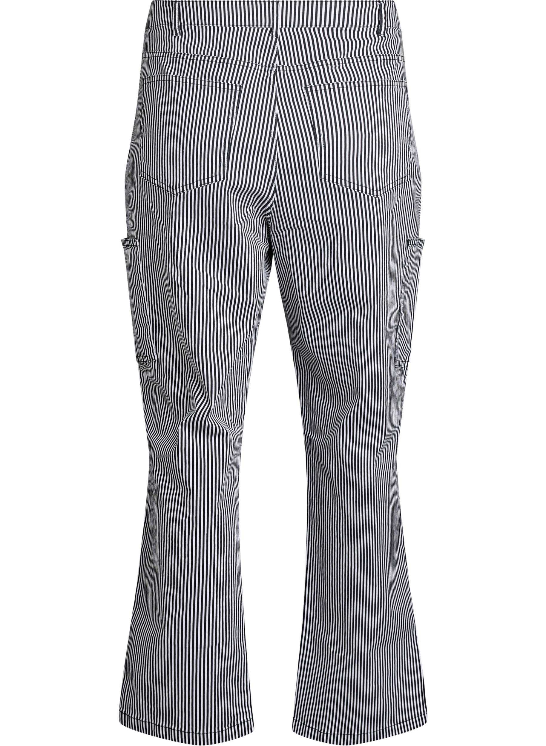 Zizzi Hoch taillierte Cargojeans mit Streifenmuster, Schwarz, Packshot image number 1