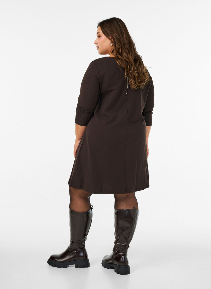 Kurzes Kleid in A-Linien-Form und mit 3/4-&Auml;rmeln, Braun, Model image number 2