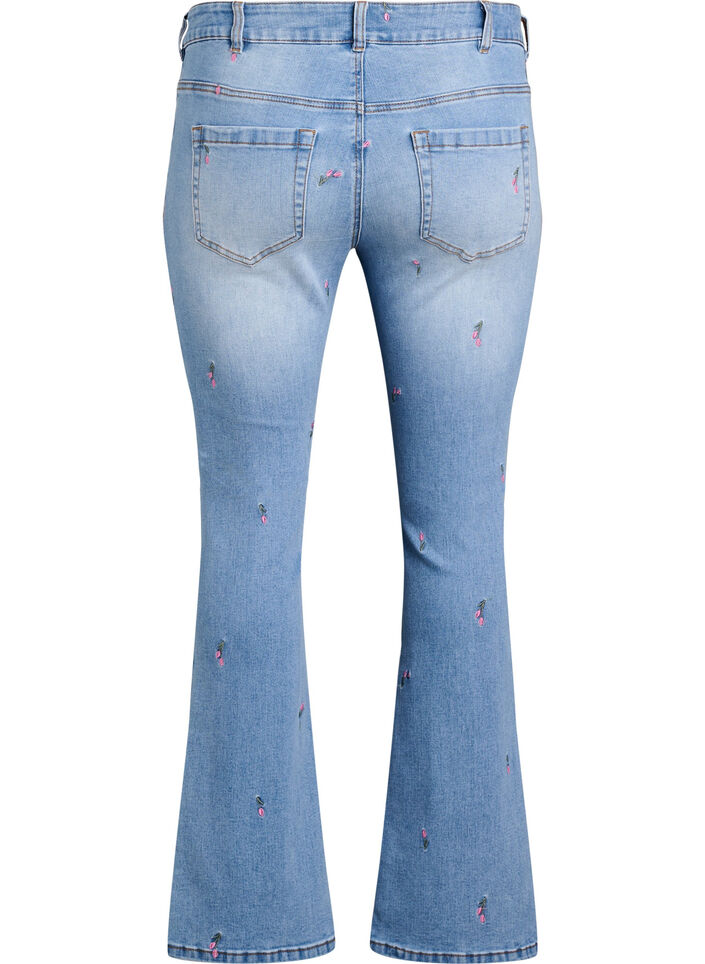 Bootcut Jeans mit gestickten Blumen, Blau, Packshot image number 1