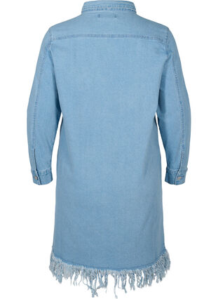 Jeanskleid mit Fransen und Knopfverschluss, Light blue denim, Packshot image number 1