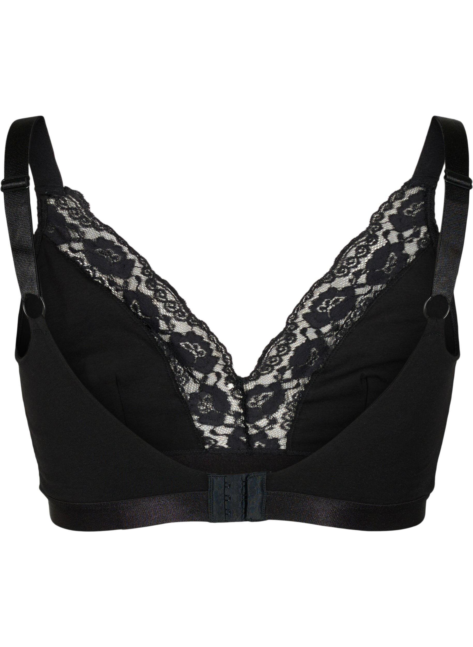 Zizzi Baumwoll-Bralette mit Spitze, Schwarz, Packshot image number 1
