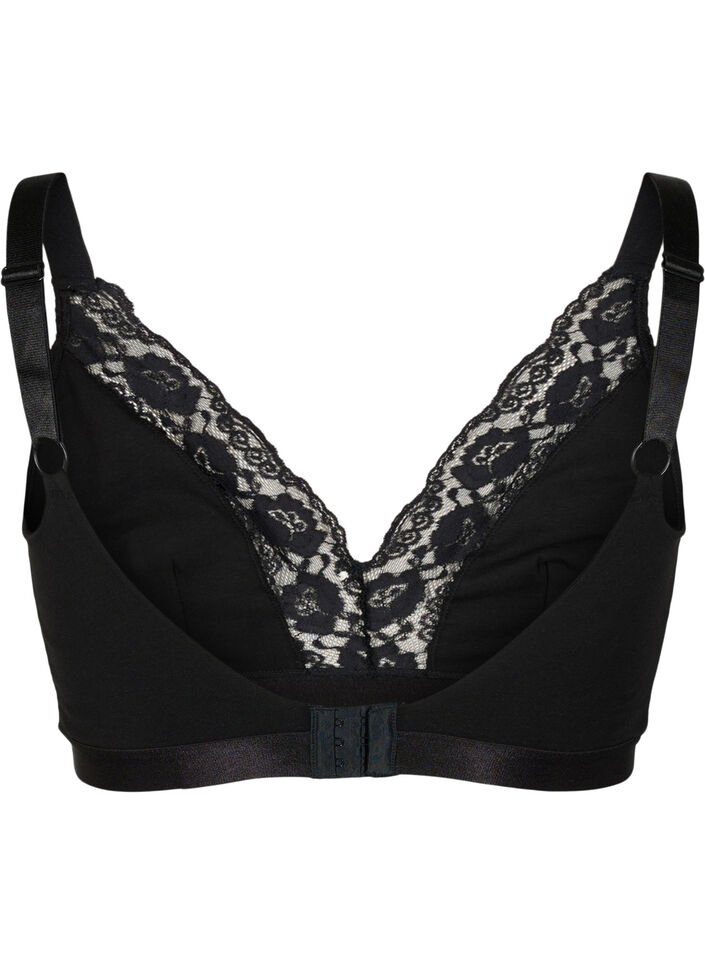 Baumwoll-Bralette mit Spitze, Schwarz, Packshot image number 1