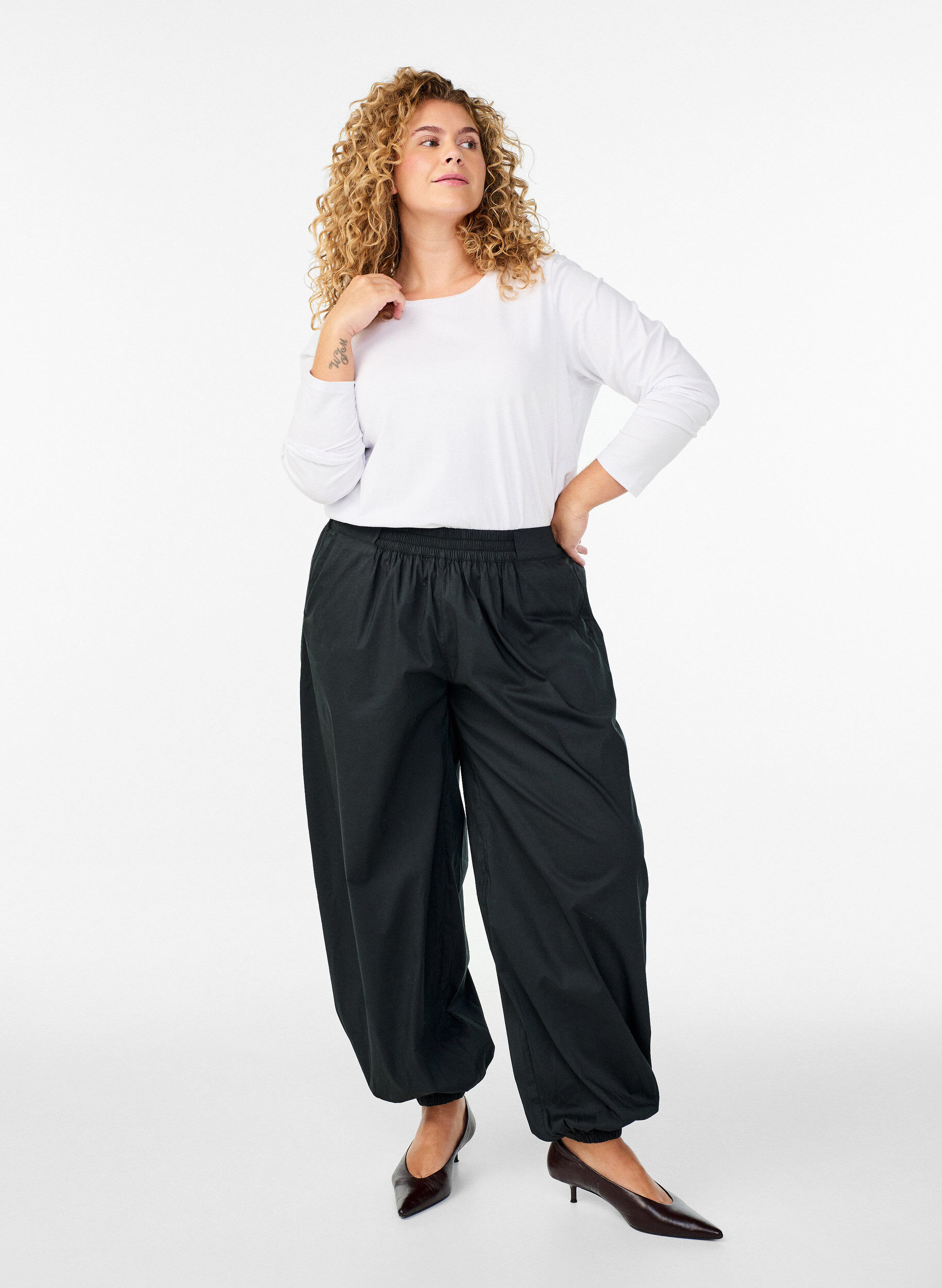 ZizziBasic Top aus Jersey mit langen &Auml;rmeln, Wei&szlig;, Model image number 1