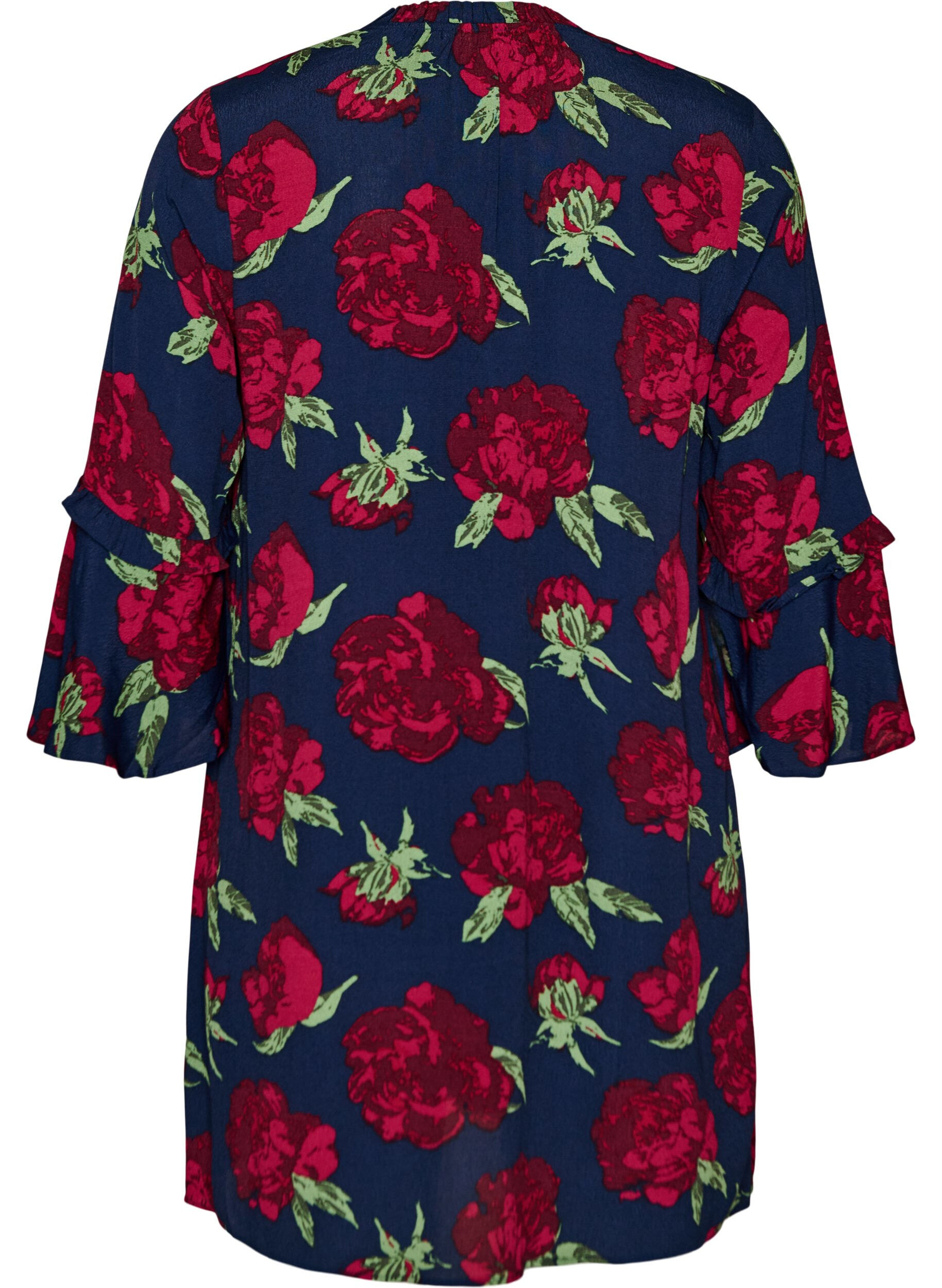 ZizziGebl&uuml;mtes Kleid aus Viskose mit R&uuml;schen, Blau, Packshot image number 1