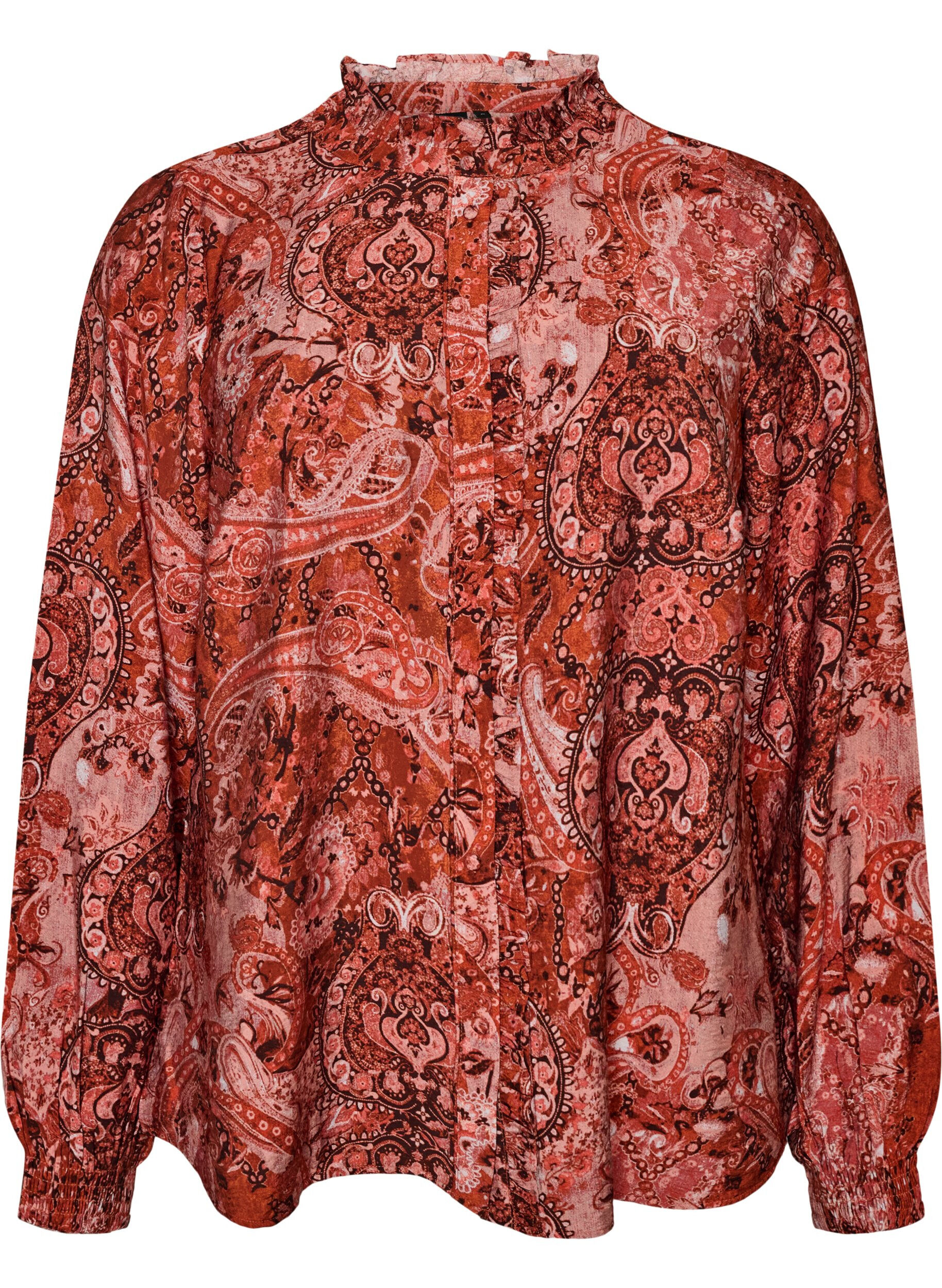 ZizziBluse aus Viskose mit Paisley-Print und R&uuml;schen, Orange, Packshot image number 0
