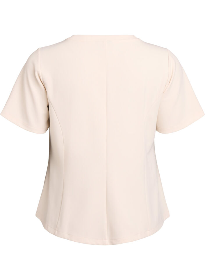 Kurzärmelige Bluse mit formgebenden Abnähern, Beige, Packshot image number 1
