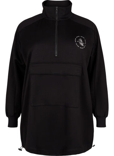 Langes Sweatshirt mit Tasche und Reißverschluss, Black, Packshot image number 0