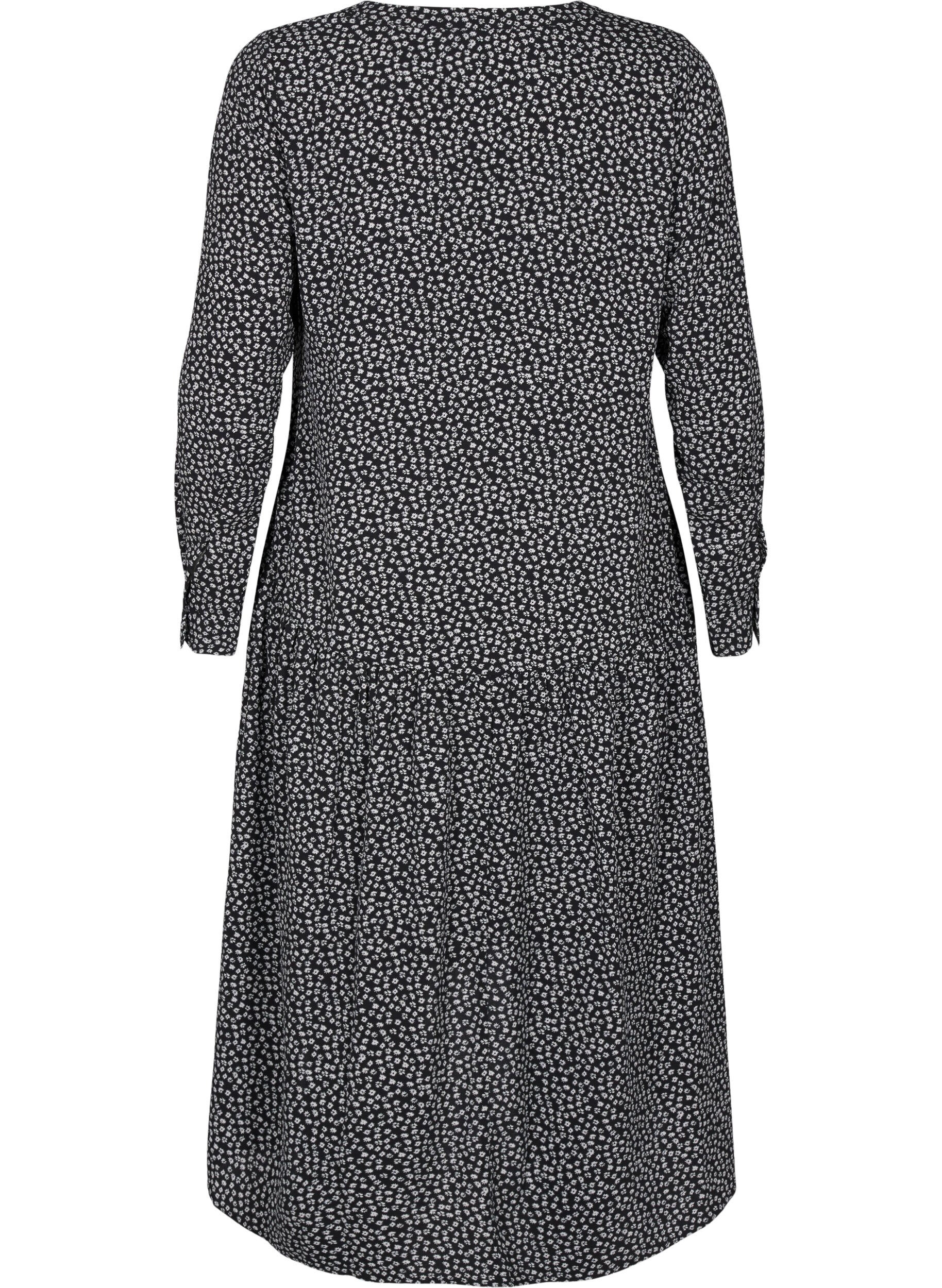 Zizzi Midi-Kleid mit langen &Auml;rmeln, Black Small Flower, Packshot image number 1
