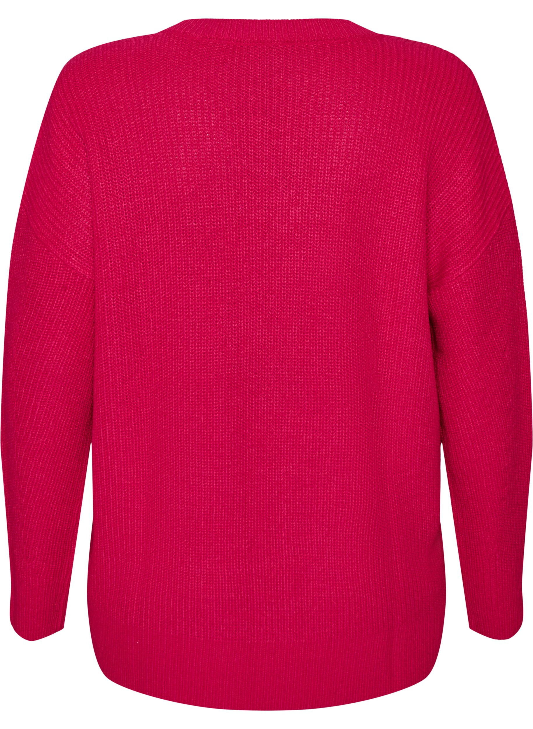 ZizziLange Bluse aus Rippstrick mit V-Ausschnitt, Pink, Packshot image number 1