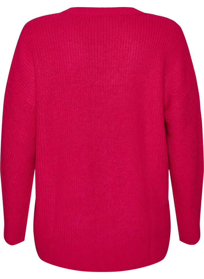 Lange Bluse aus Rippstrick mit V-Ausschnitt, Pink, Packshot image number 1