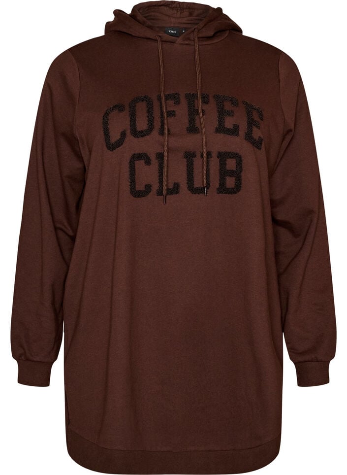 Hoodie mit Textmotiv aus Frottee, Braun, Packshot image number 0