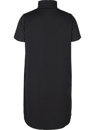 Kurzarm Kleid mit hohem Kragen und dekorativen Steinen, Black w. Silver, Packshot image number 1