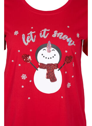 Weihnachts-T-Shirt aus Baumwolle, Tango Red Snowman, Packshot image number 2