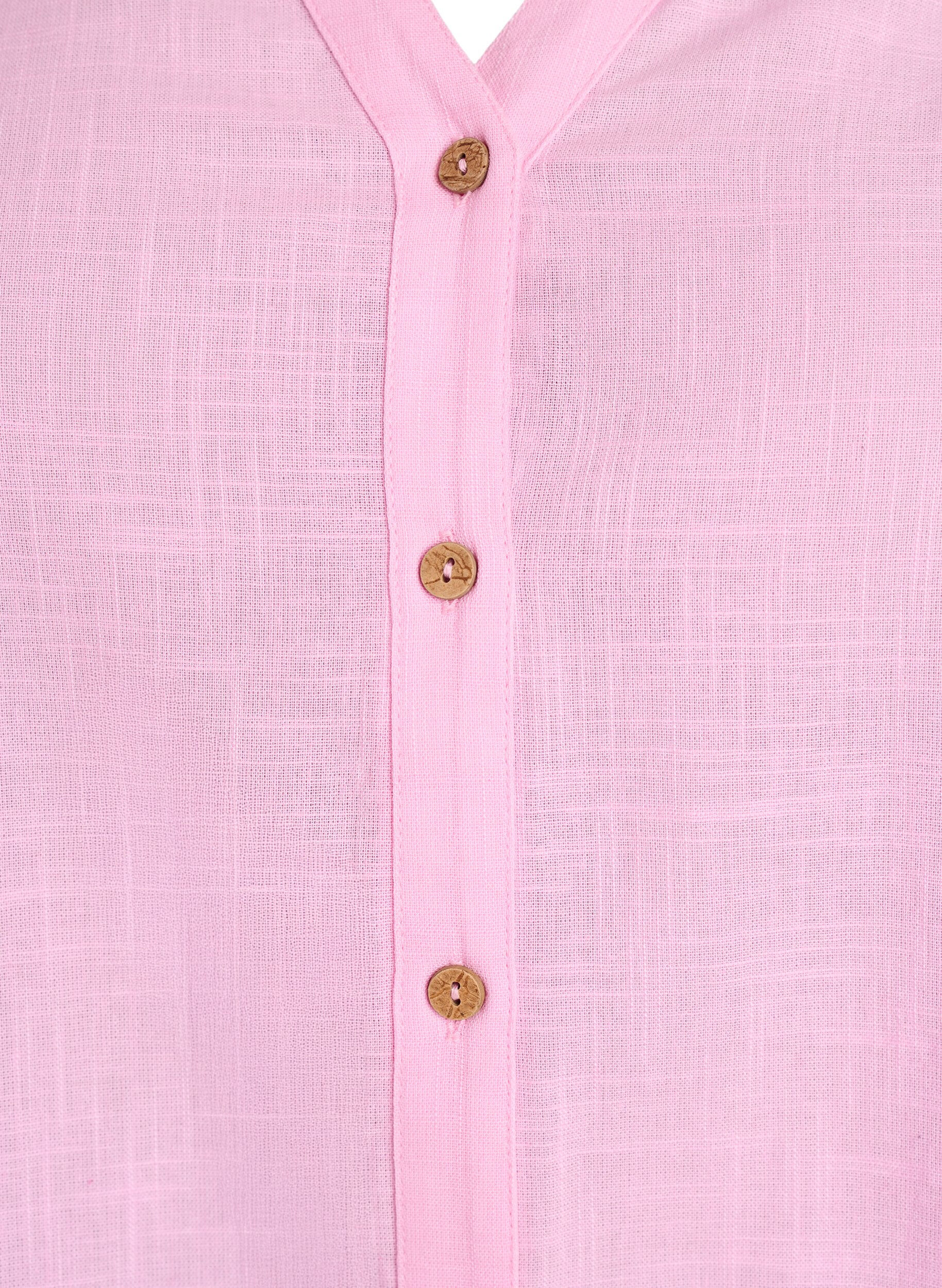 Zizzi Hemdbluse aus Baumwolle mit V-Ausschnitt, Pink, Packshot image number 2