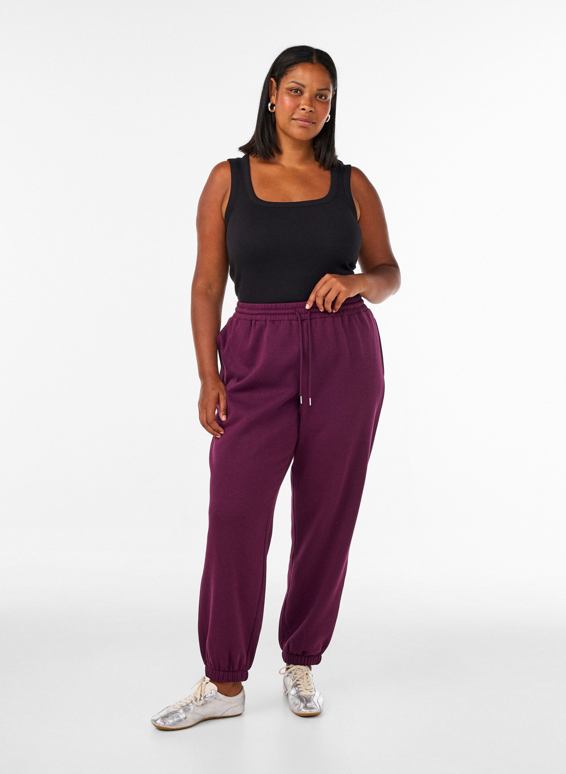 ZizziHoch taillierte Sweatpants mit Kordelzug, Lila, Model image number 0