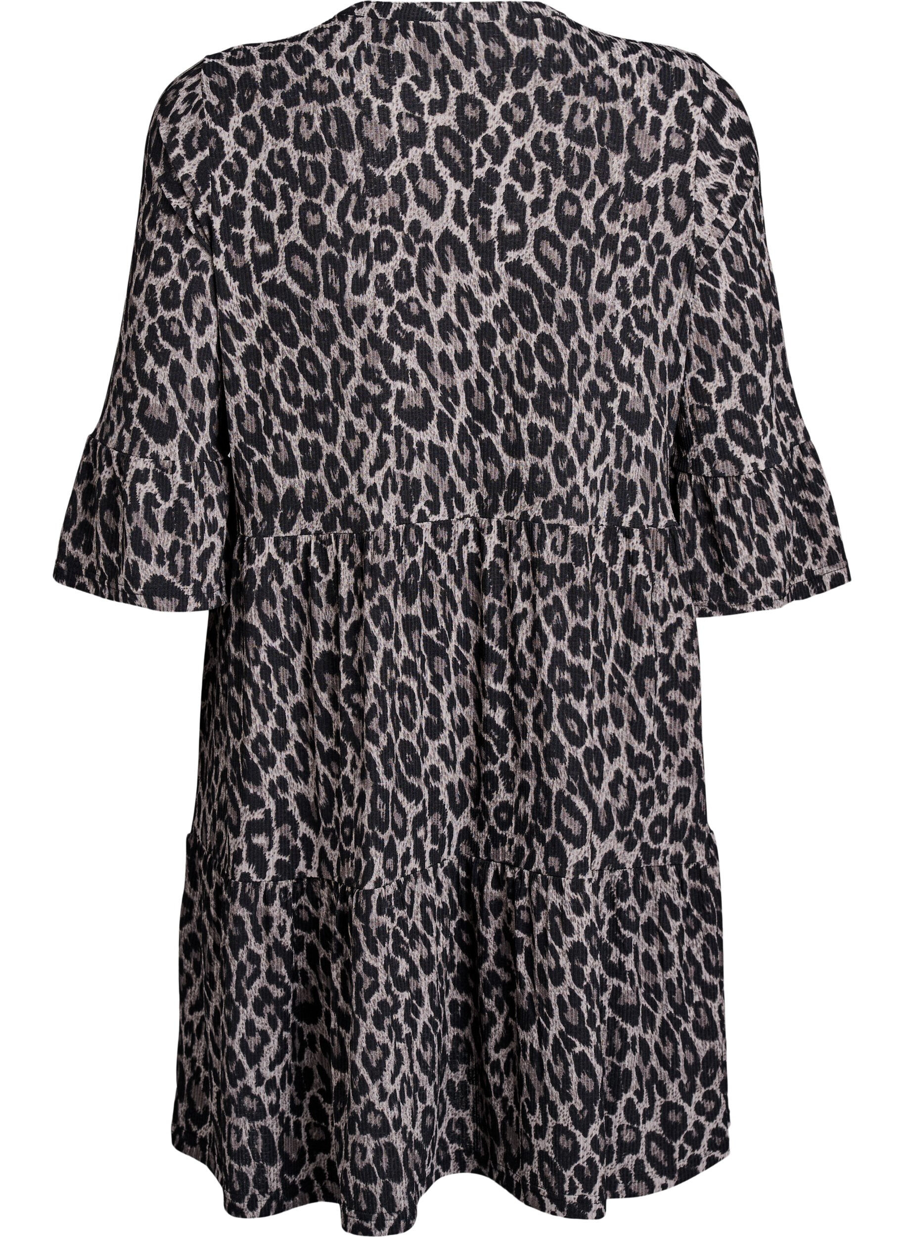 Zizzi Kurzes A-Linien-Kleid mit Leopardenmuster, Grau, Packshot image number 1