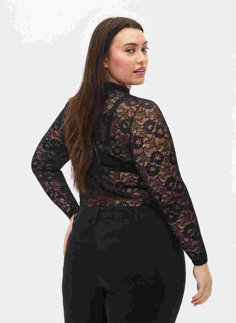 Langärmeliges Spitzen-Top, Black Lace, Model image number 1