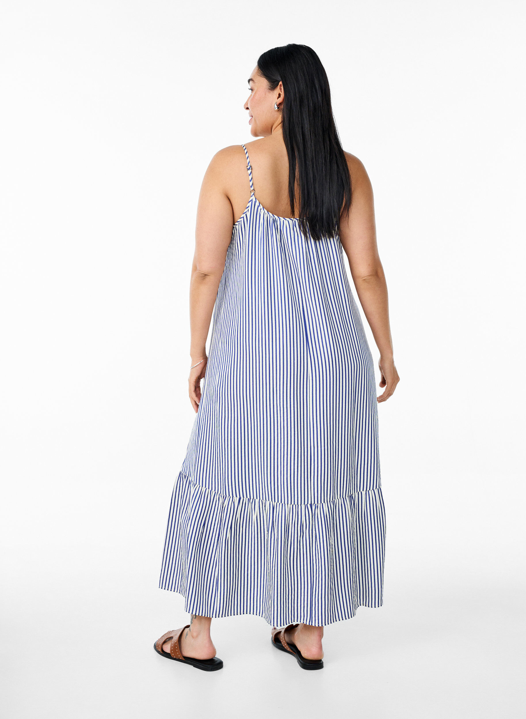 Zizzi Sommerkleid mit Streifen und A-Linie, Blau, Model image number 1