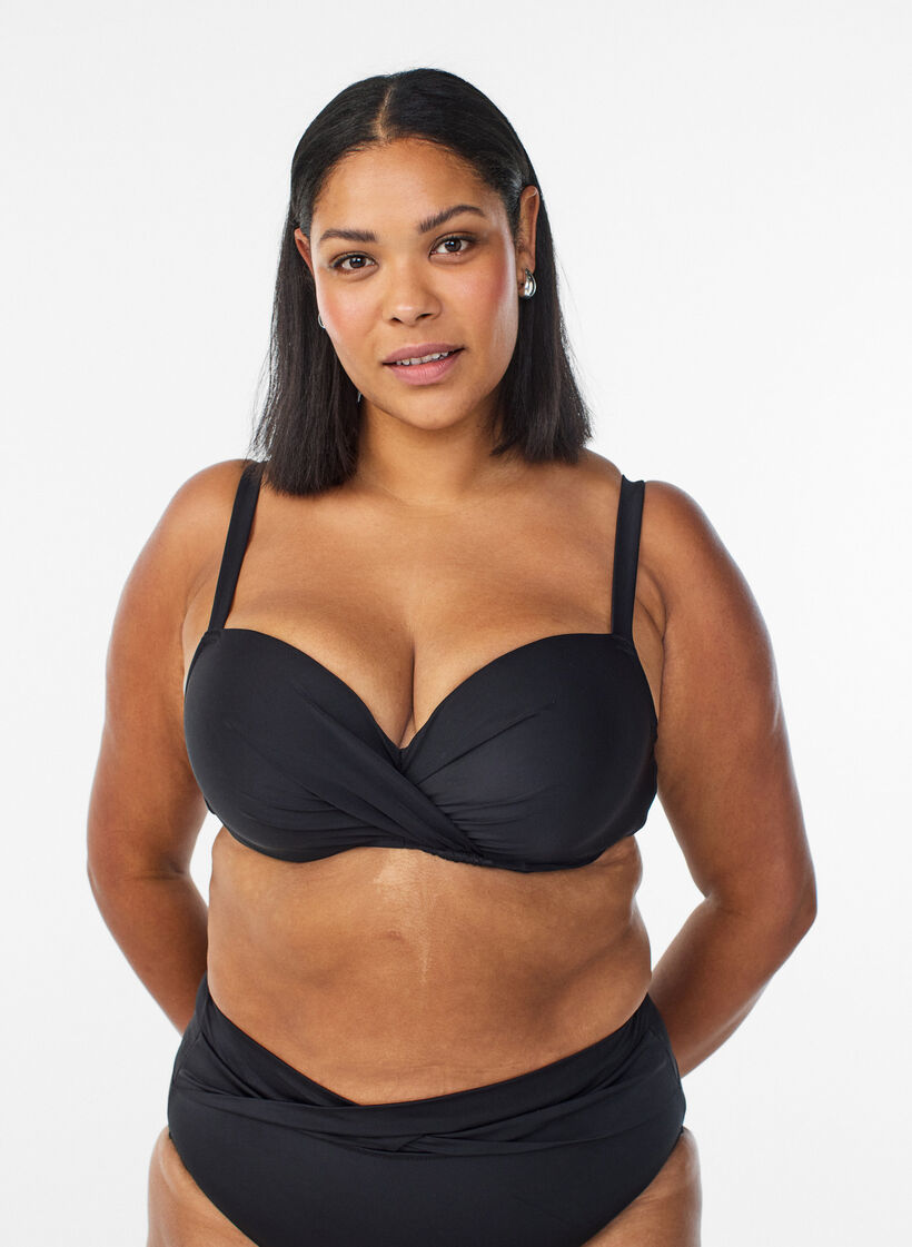 Bikinioberteil mit B&uuml;gel und Raffung, Schwarz, Model image number 0