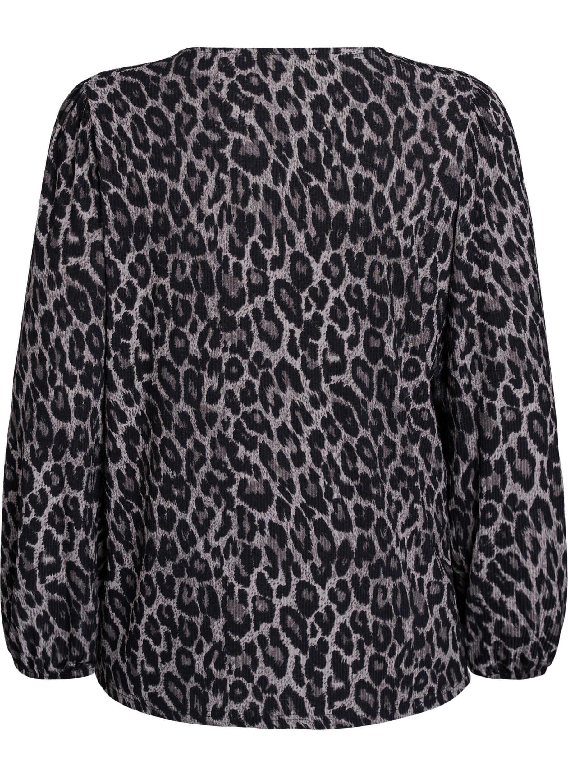 ZizziBluse mit langen &Auml;rmeln und Leopardenmuster, Grau, Packshot image number 1