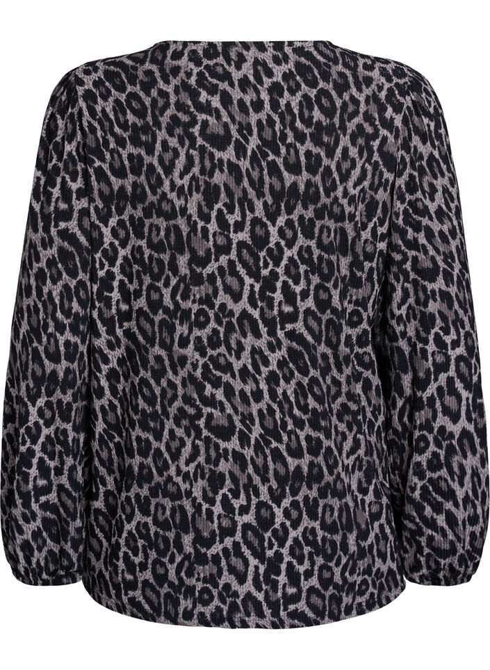 Bluse mit langen &Auml;rmeln und Leopardenmuster, Grau, Packshot image number 1