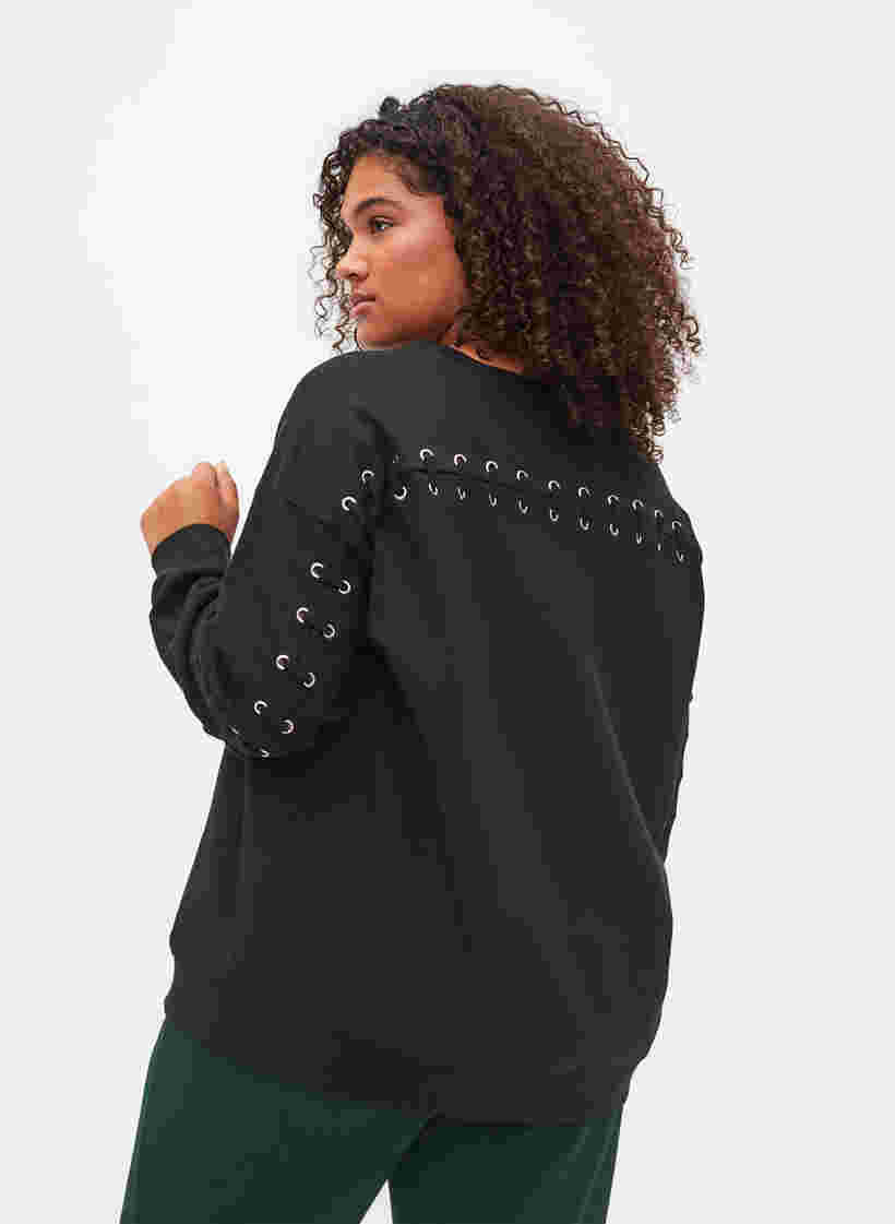 Sweatshirt aus Baumwolle mit Kordelzug, Black, Model image number 1