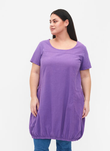 Kurzarm Kleid aus Baumwolle, Deep Lavender, Model image number 0