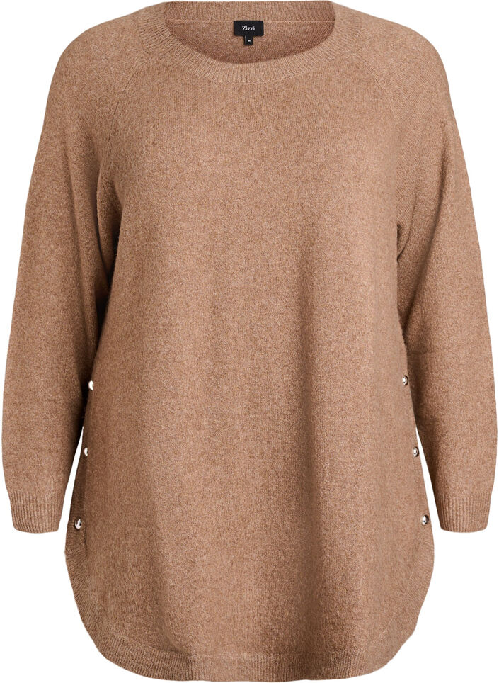 Lange Strickbluse mit Kugelkn&ouml;pfen, Braun, Packshot image number 0