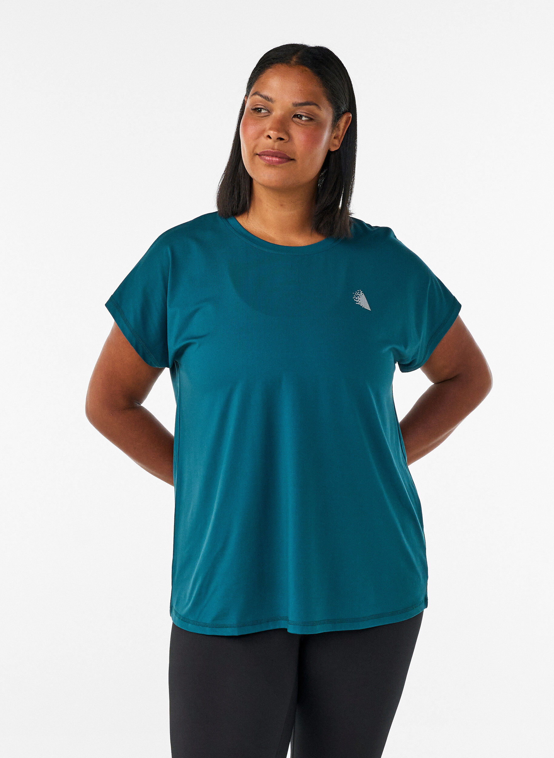 Einfarbiges Trainings-T-Shirt, Gr&uuml;n, Model
