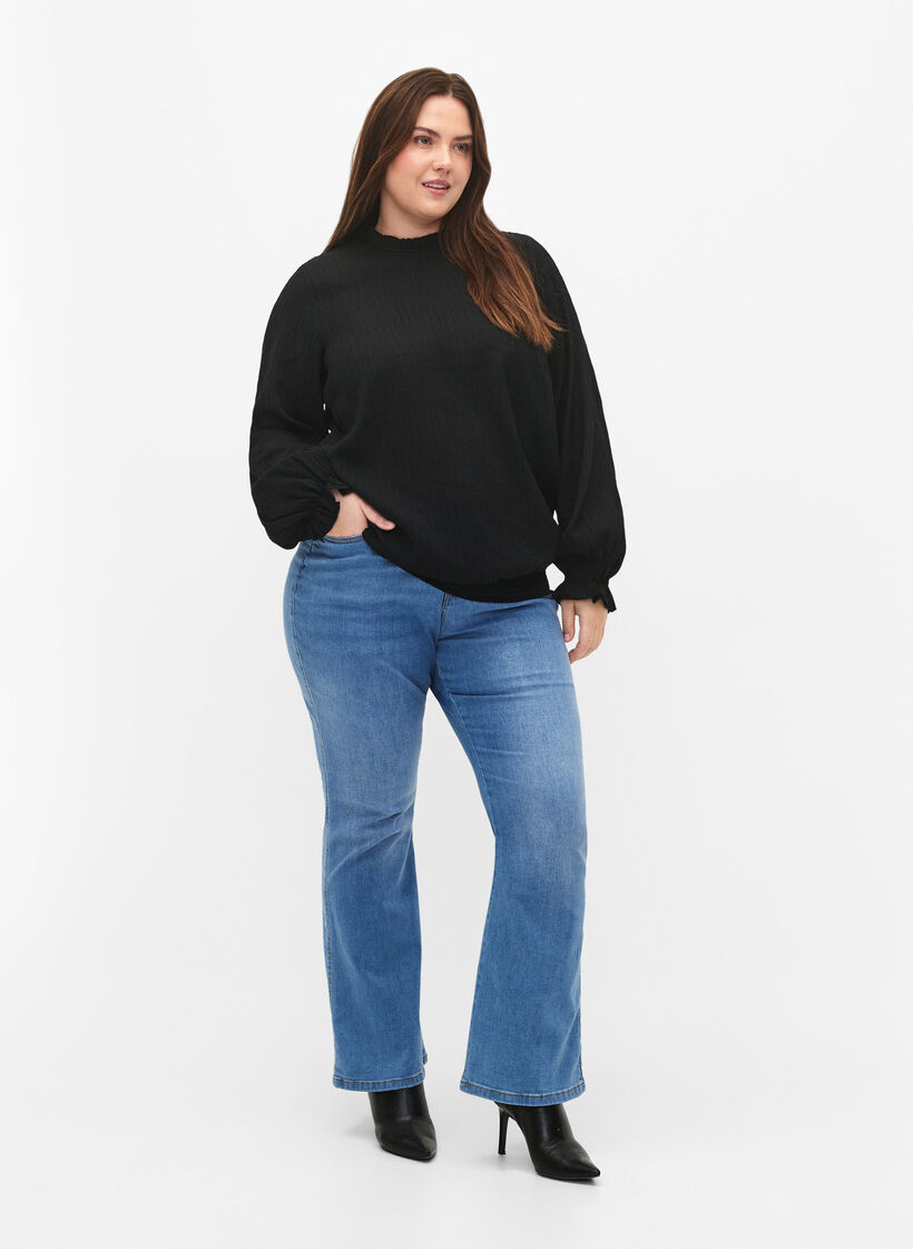 Gesmokte Bluse mit R&uuml;schen und Struktur, Black, Model image number 2