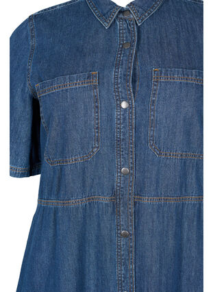 Jeanshemdkleid mit kurzen Ärmeln, Dark blue denim, Packshot image number 2