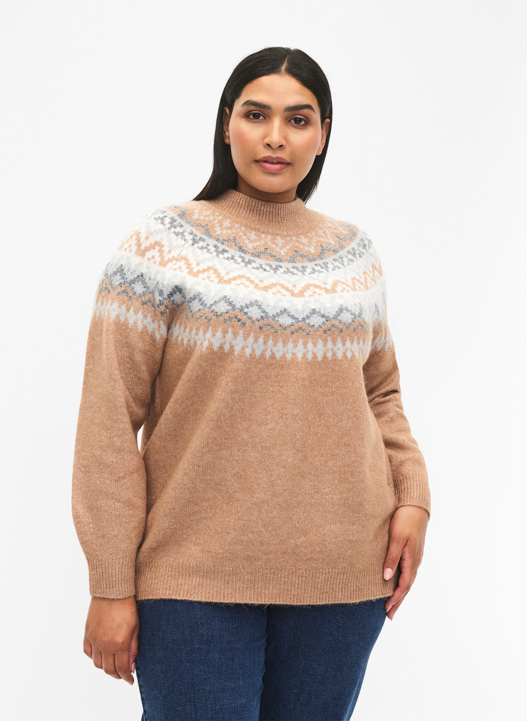 Zizzi Pullover mit Muster, Chipmunk Mel. Comb, Model image number 0