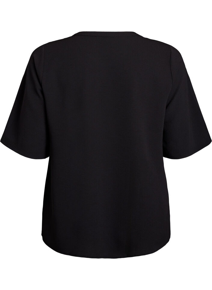 Kurzärmlige Bluse mit V-Ausschnitt, Schwarz, Packshot image number 1