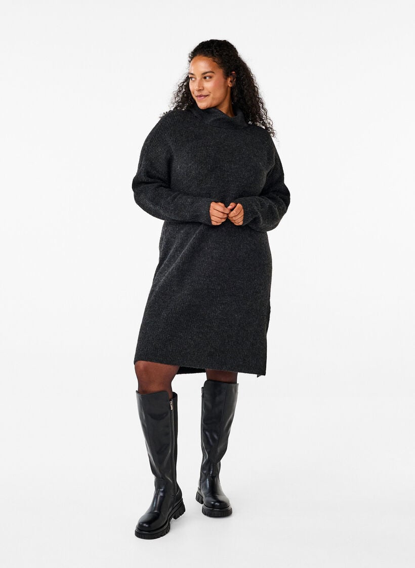 Strickkleid mit Rollkragen, Grau, Model image number 1
