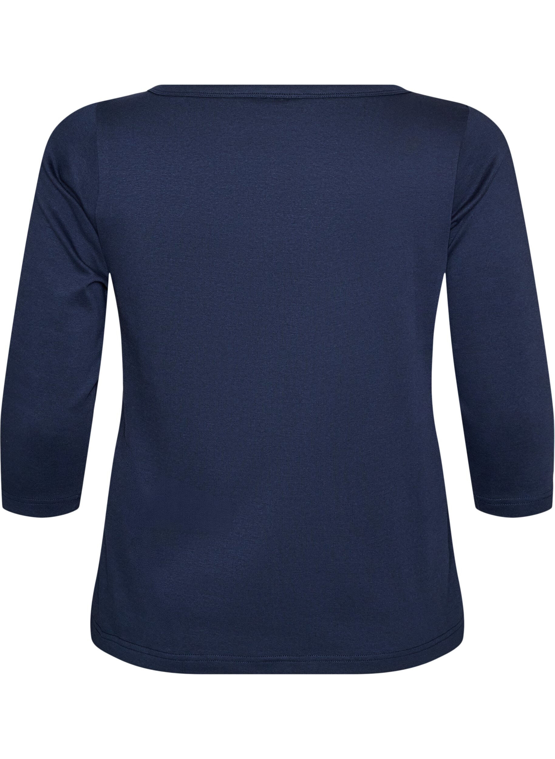 ZizziBasic-T-Shirt mit U-Boot-Ausschnitt und 3/4-&Auml;rmeln, Blau, Packshot image number 1