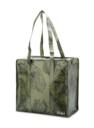 Einkaufstasche mit Reißverschluss, Green Flower AOP, Packshot image number 0