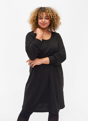 Langärmliges Kleid mit Rückenausschnitt, Black, Model image number 0