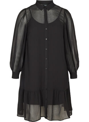Langarm Kleid mit Knopfverschluss, Black, Packshot image number 0