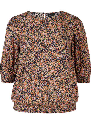 Bedruckte Bluse mit Smock und 3/4-Ärmeln, Ditsy Flower AOP, Packshot image number 0